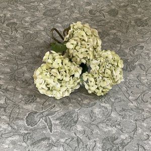 Three decorative hydrangeas in light green.